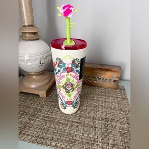 Starbucks Floral Patterned Tumbler with Pink Lid. NWT